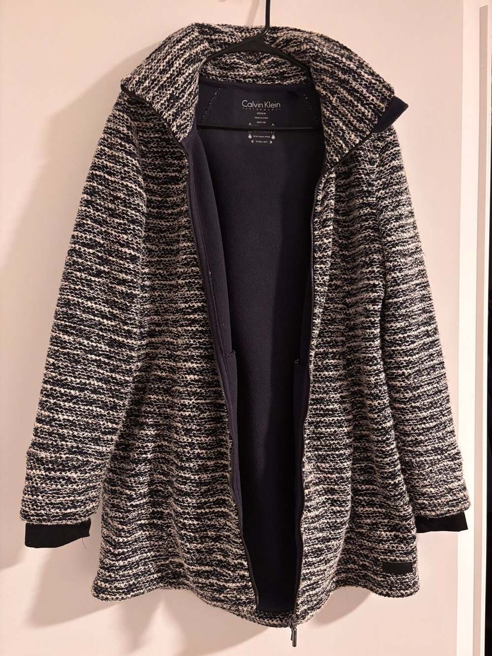 Calvin Klein Performance Long Zip-Up Bouclé Coat with Detachable Hood
